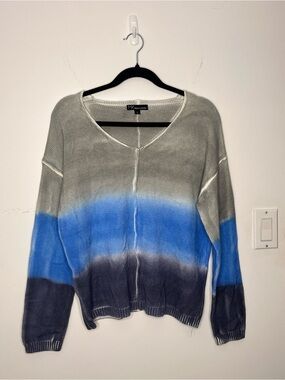100% Cotton Gray and Blue Ombre Crewneck Sweater
